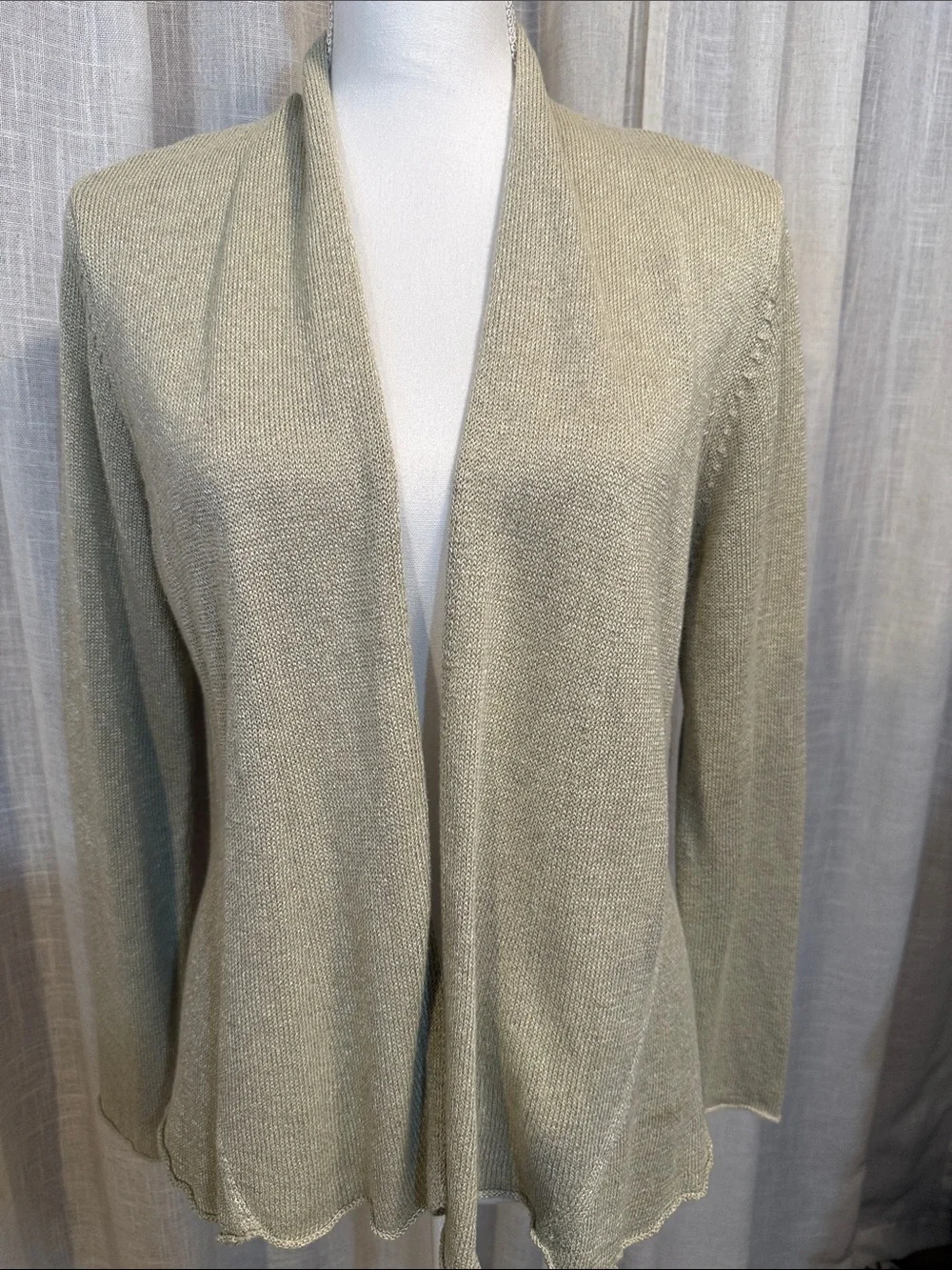 Eileen Fisher Petite Large Linen Blend Open Front Cardigan Oatmeal Lightweight - Picture 1 of 11